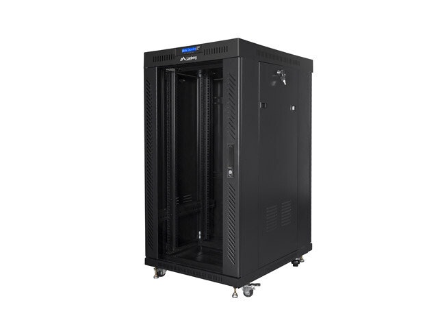 RACKSKÅP 19" FRISTÅENDE 22U/600X800 (FLAT PACK) MED GLASDÖRR LCD SVART LANBERG V2