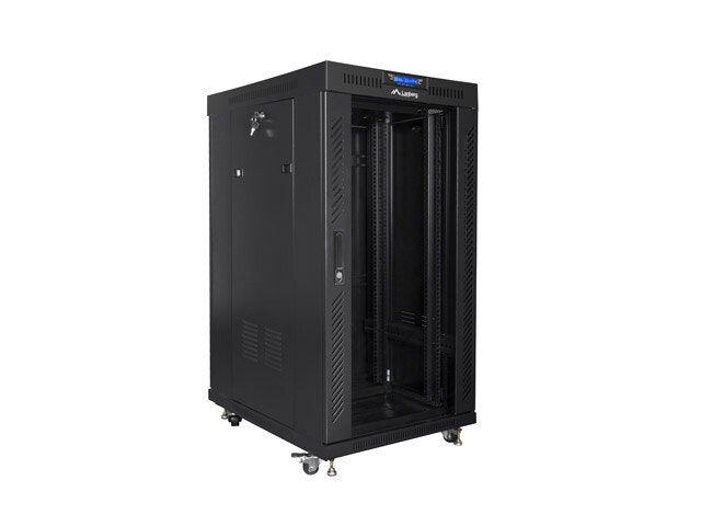 RACKSKÅP 19" FRISTÅENDE 22U/600X800 (FLAT PACK) MED GLASDÖRR LCD SVART LANBERG V2