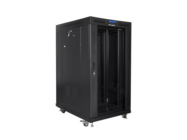 RACKSKÅP 19" FRISTÅENDE 22U/800X1000 (FLAT PACK) MED GLASDÖRR LCD SVART LANBERG V2