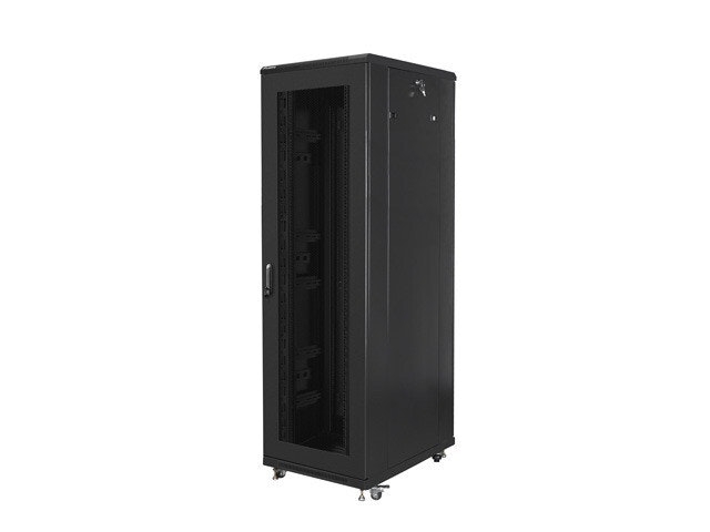 RACKSKÅP 19" FRISTÅENDE 42U/800X800 MED PERFORERAD DÖRR SVART LANBERG (MONTERAD)