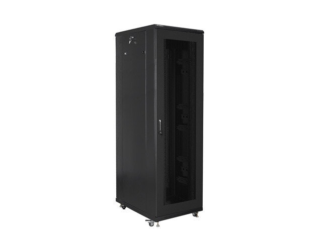 RACKSKÅP 19" FRISTÅENDE 42U/800X800 MED PERFORERAD DÖRR SVART LANBERG (MONTERAD)