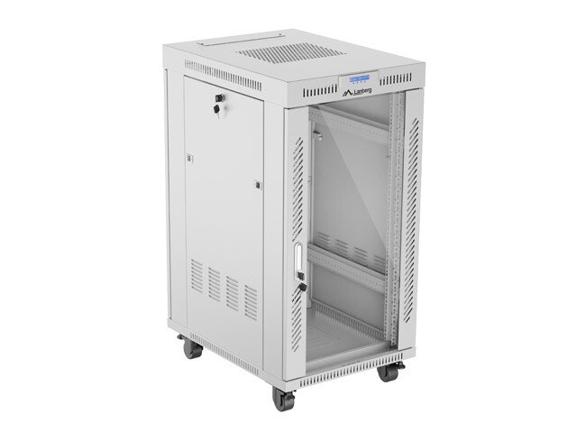 RACKSKÅP 19" FRISTÅENDE 22U/600X800 (FLAT PACK) MED GLASDÖRR LCD GRÅ LANBERG V2