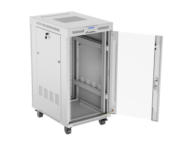 RACKSKÅP 19" FRISTÅENDE 22U/600X800 (FLAT PACK) MED GLASDÖRR LCD GRÅ LANBERG V2