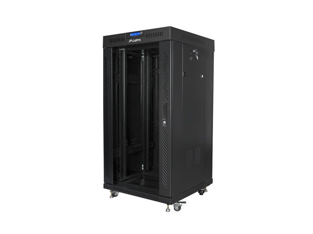 RACKSKÅP 19" FRISTÅENDE 22U/600X600 (FLAT PACK) MED GLASDÖRR LCD SVART LANBERG V2
