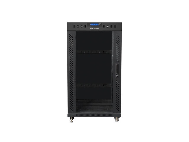 RACKSKÅP 19" FRISTÅENDE 22U/600X600 (FLAT PACK) MED GLASDÖRR LCD SVART LANBERG V2