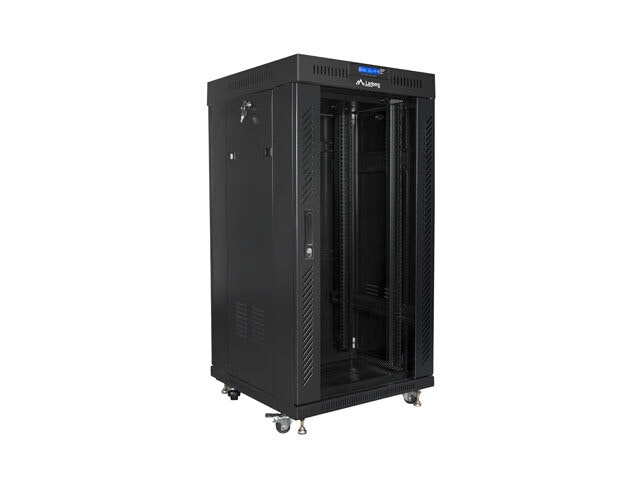 RACKSKÅP 19" FRISTÅENDE 22U/600X600 (FLAT PACK) MED GLASDÖRR LCD SVART LANBERG V2