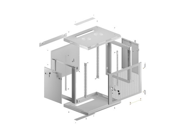 INSTALLATIONSRACK 19" 9U 600X450 GRÅ PERFORERAD DÖRR LANBERG (FLAT PACK)