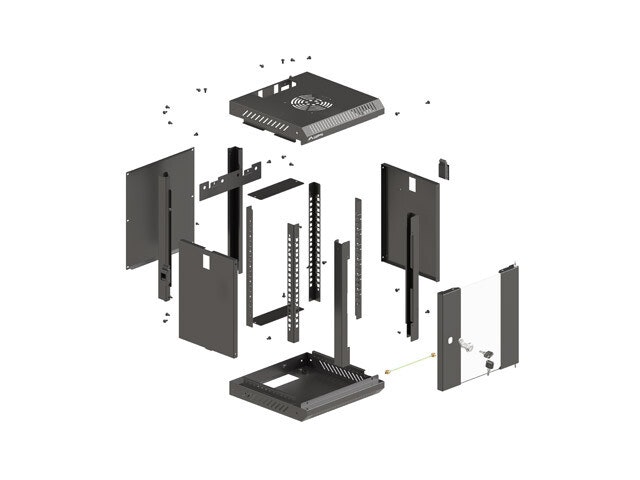 RACKSKÅP 10" VÄGGMONTERAT 4U/300X300 (FLAT PACK) MED GLASDÖRR SVART LANBERG