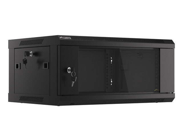 RACKSKÅP 19" VÄGGMONTERAT 4U/600X450 (FLAT PACK) MED GLASDÖRR SVART LANBERG V2