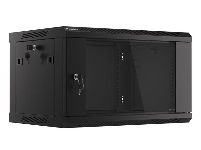 RACKSKÅP 19" VÄGGMONTERAT 6U/600X450 (FLAT PACK) MED GLASDÖRR SVART LANBERG V2
