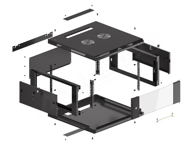 RACKSKÅP 19" VÄGGMONTERAT 4U/600X600 (FLAT PACK) V2 SVART LANBERG