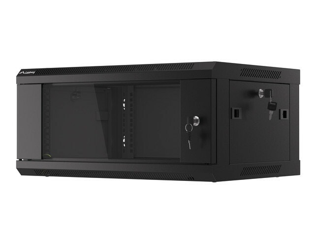 RACKSKÅP 19" VÄGGMONTERAT 4U/600X450 (FLAT PACK) MED GLASDÖRR SVART LANBERG V2