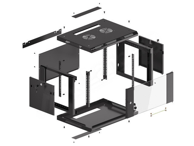 RACKSKÅP 19" VÄGGMONTERAT 6U/600X450 (FLAT PACK) MED GLASDÖRR SVART LANBERG V2