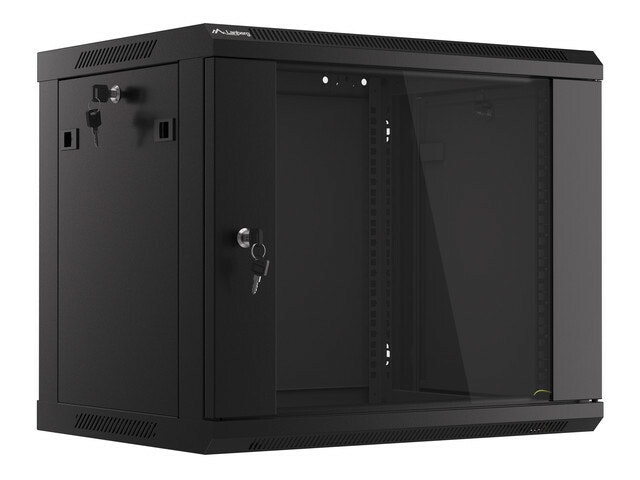 RACKSKÅP 19" VÄGGMONTERAT 9U/600X450 (FLAT PACK) V2 SVART LANBERG