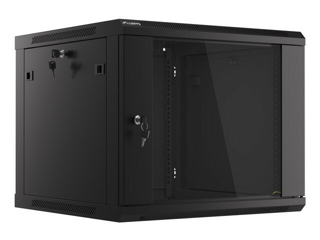 RACKSKÅP 19" VÄGGMONTERAT 9U/600X600 (FLAT PACK) V2 SVART LANBERG