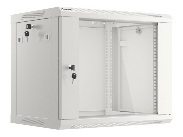 RACKSKÅP 19" VÄGGMONTERAT 9U/600X450 (FLAT PACK) MED GLASDÖRR GRÅ LANBERG V2