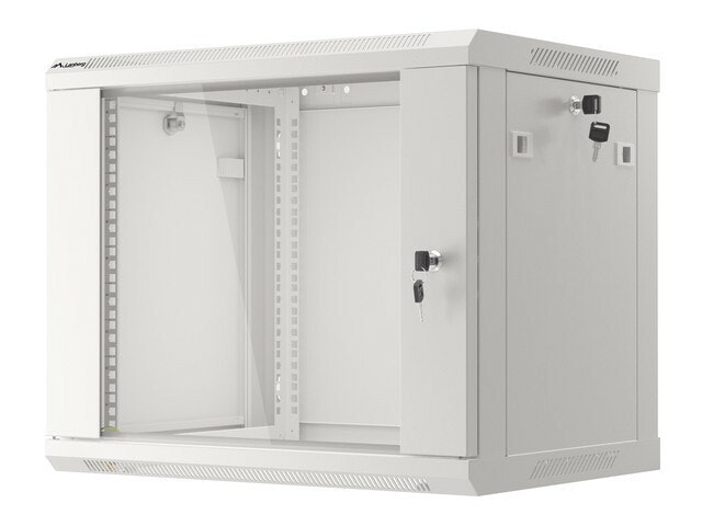RACKSKÅP 19" VÄGGMONTERAT 9U/600X450 (FLAT PACK) MED GLASDÖRR GRÅ LANBERG V2