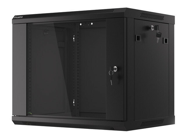 RACKSKÅP 19" VÄGGMONTERAT 9U/600X450 (FLAT PACK) V2 SVART LANBERG