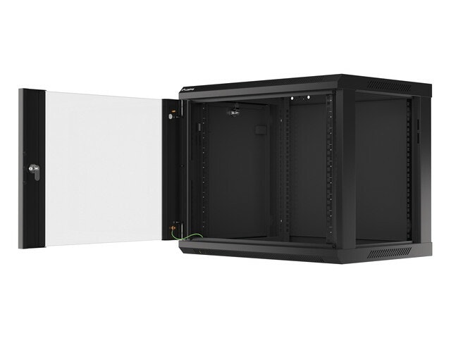 RACKSKÅP 19" VÄGGMONTERAT 9U/600X450 (FLAT PACK) V2 SVART LANBERG