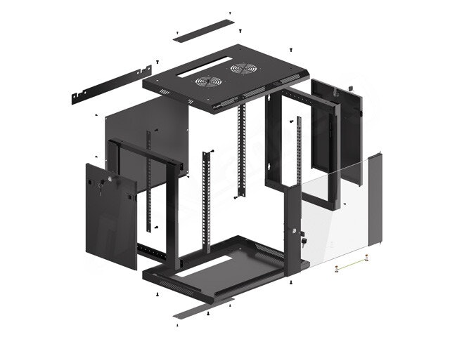 RACKSKÅP 19" VÄGGMONTERAT 9U/600X450 (FLAT PACK) V2 SVART LANBERG