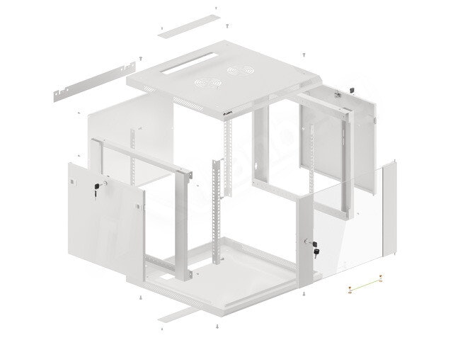 RACKSKÅP 19" VÄGGMONTERAT 9U/600X600 (FLAT PACK) V2 GRÅ LANBERG