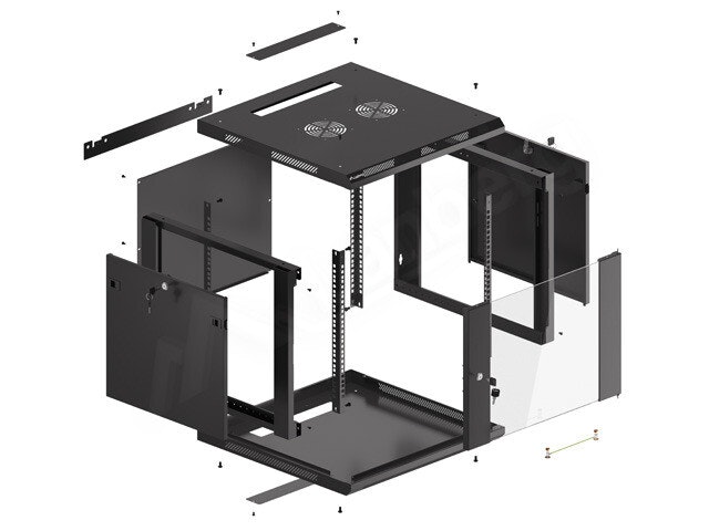 RACKSKÅP 19" VÄGGMONTERAT 9U/600X600 (FLAT PACK) V2 SVART LANBERG