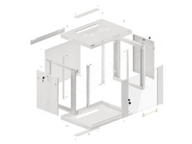 RACKSKÅP 19" VÄGGMONTERAT 9U/600X450 (FLAT PACK) MED GLASDÖRR GRÅ LANBERG V2