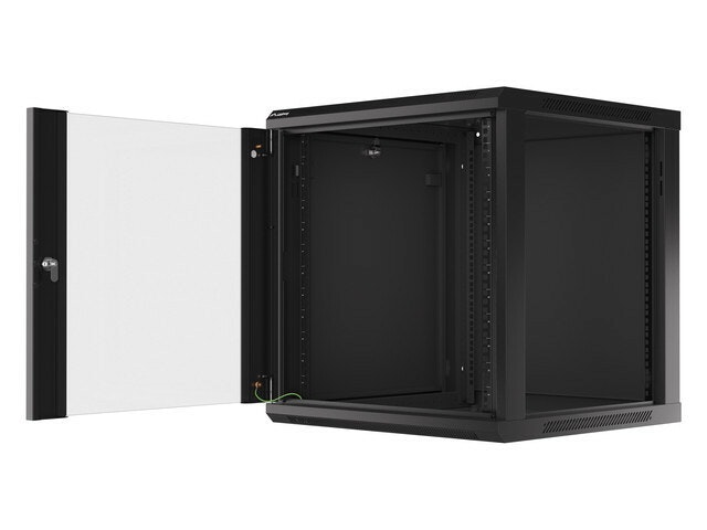 RACKSKÅP 19" VÄGGMONTERAT 12U/600X600 (FLAT PACK) MED GLASDÖRR SVART LANBERG V2