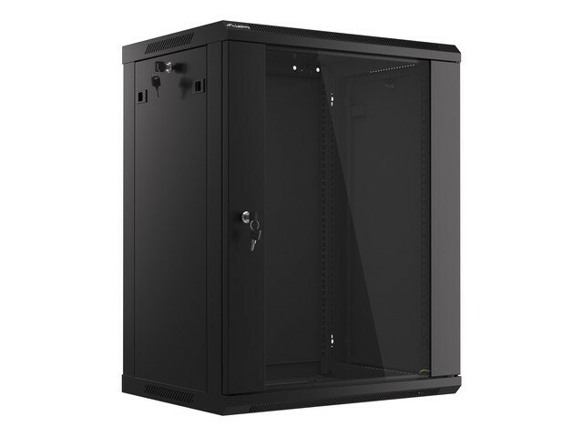 RACKSKÅP 19" VÄGGMONTERAT 15U/600X450 (FLAT PACK) MED GLASDÖRR SVART LANBERG V2
