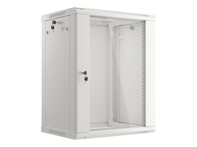 RACKSKÅP 19" VÄGGMONTERAT 15U/600X450 (FLAT PACK) MED GLASDÖRR GRÅ LANBERG V2