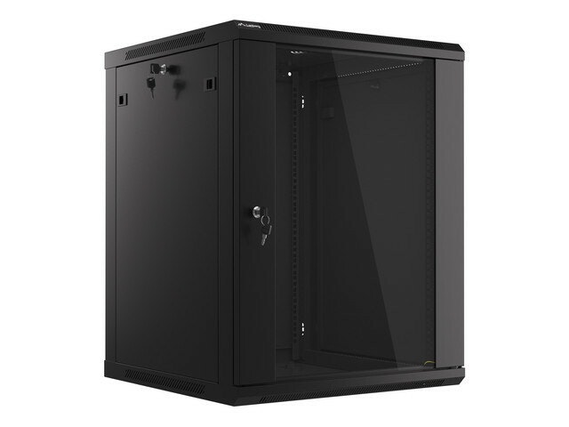 RACKSKÅP 19" VÄGGMONTERAT 15U/600X600 (FLAT PACK) MED GLASDÖRR SVART LANBERG V2