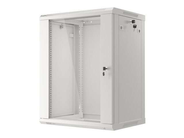 RACKSKÅP 19" VÄGGMONTERAT 15U/600X450 (FLAT PACK) MED GLASDÖRR GRÅ LANBERG V2