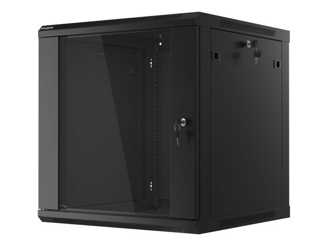 RACKSKÅP 19" VÄGGMONTERAT 12U/600X600 (FLAT PACK) MED GLASDÖRR SVART LANBERG V2