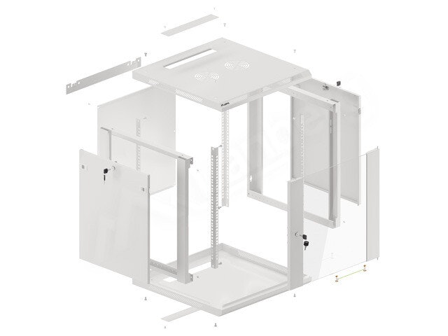 RACKSKÅP 19" VÄGGMONTERAT 12U/600X600 (FLAT PACK) V2 GRÅ LANBERG