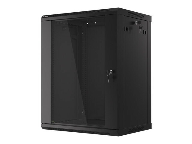 RACKSKÅP 19" VÄGGMONTERAT 15U/600X450 (FLAT PACK) MED GLASDÖRR SVART LANBERG V2