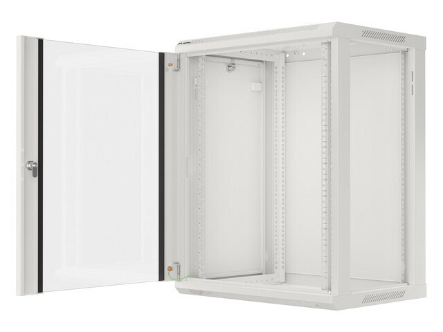 RACKSKÅP 19" VÄGGMONTERAT 15U/600X450 (FLAT PACK) MED GLASDÖRR GRÅ LANBERG V2