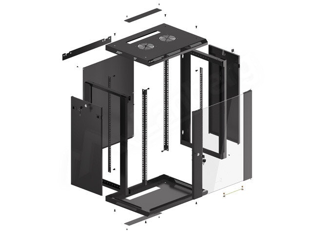 RACKSKÅP 19" VÄGGMONTERAT 15U/600X450 (FLAT PACK) MED GLASDÖRR SVART LANBERG V2