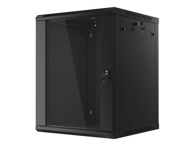 RACKSKÅP 19" VÄGGMONTERAT 15U/600X600 (FLAT PACK) MED GLASDÖRR SVART LANBERG V2