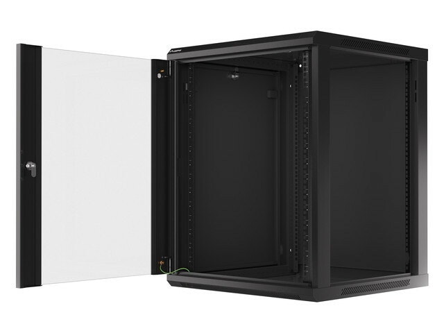 RACKSKÅP 19" VÄGGMONTERAT 15U/600X600 (FLAT PACK) MED GLASDÖRR SVART LANBERG V2
