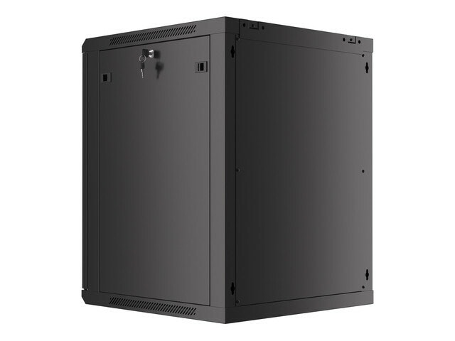 RACKSKÅP 19" VÄGGMONTERAT 15U/600X600 (FLAT PACK) MED GLASDÖRR SVART LANBERG V2