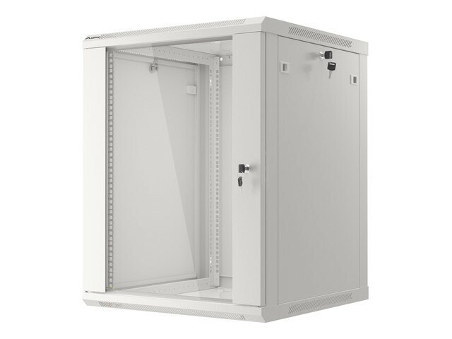 RACKSKÅP 19" VÄGGMONTERAT 15U/600X600 (FLAT PACK) MED GLASDÖRR GRÅ LANBERG V2