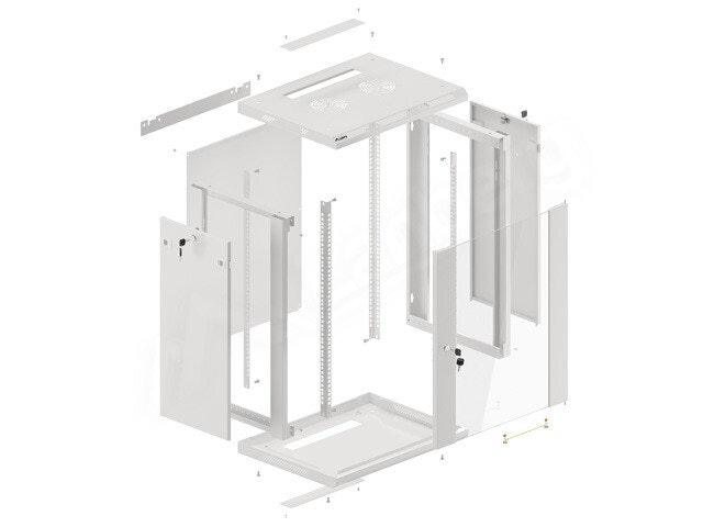 RACKSKÅP 19" VÄGGMONTERAT 15U/600X450 (FLAT PACK) MED GLASDÖRR GRÅ LANBERG V2