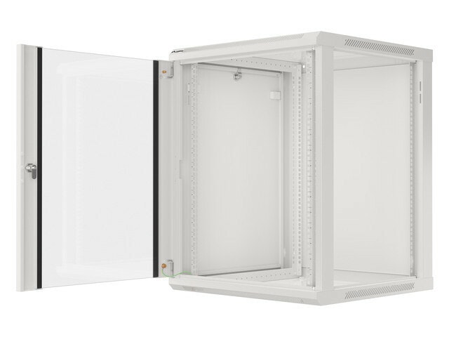 RACKSKÅP 19" VÄGGMONTERAT 15U/600X600 (FLAT PACK) MED GLASDÖRR GRÅ LANBERG V2