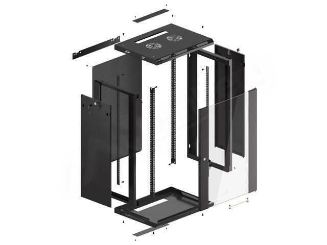 RACKSKÅP 19" VÄGGMONTERAT 18U/600X450 (FLAT PACK) MED GLASDÖRR SVART LANBERG V2