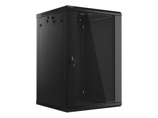 RACKSKÅP 19" VÄGGMONTERAT 18U/600X600 (FLAT PACK) MED GLASDÖRR SVART LANBERG V2