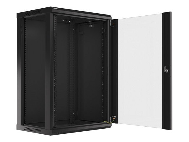 RACKSKÅP 19" VÄGGMONTERAT 18U/600X450 (FLAT PACK) MED GLASDÖRR SVART LANBERG V2