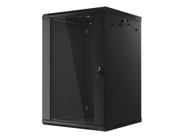 RACKSKÅP 19" VÄGGMONTERAT 18U/600X600 (FLAT PACK) MED GLASDÖRR SVART LANBERG V2