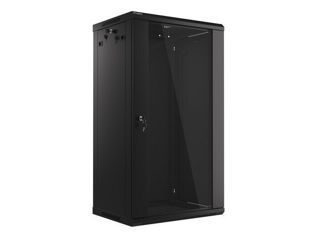 RACKSKÅP 19" VÄGGMONTERAT 22U/600X450 (FLAT PACK) MED GLASDÖRR SVART LANBERG V2
