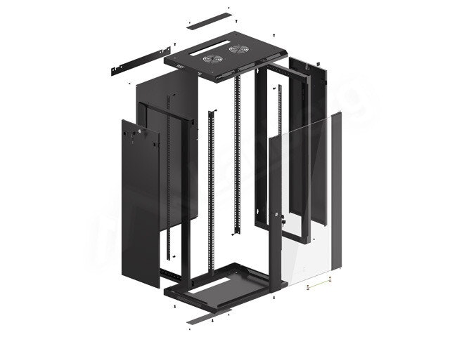 RACKSKÅP 19" VÄGGMONTERAT 22U/600X450 (FLAT PACK) MED GLASDÖRR SVART LANBERG V2