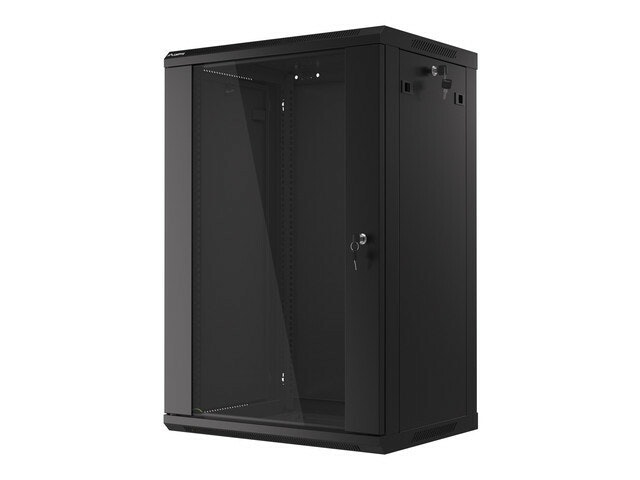 RACKSKÅP 19" VÄGGMONTERAT 18U/600X450 (FLAT PACK) MED GLASDÖRR SVART LANBERG V2